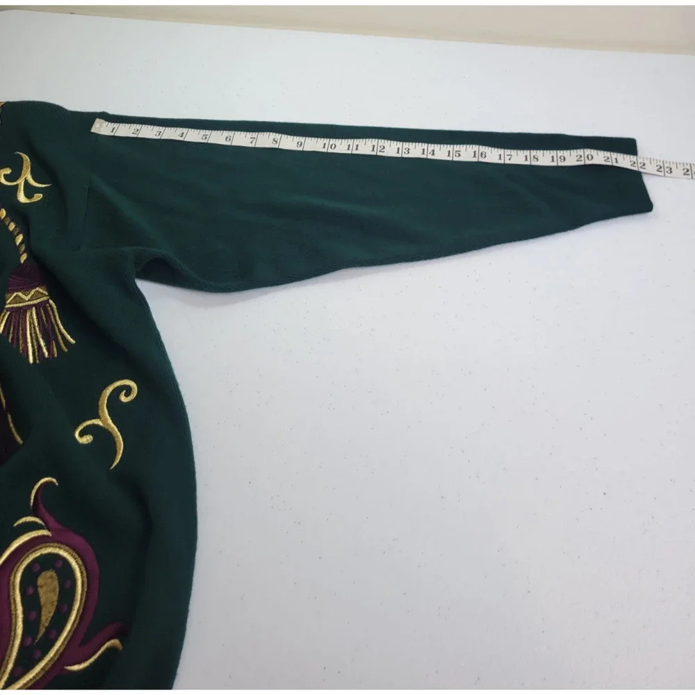 Casual Corner Green Embroidered Wool‎ Blend Cardigan Sweater Women's Size Large